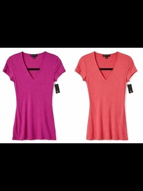 INC International Concepts Ribbed V Neck Tops Bundle Pink Coral NWT Small Fitted